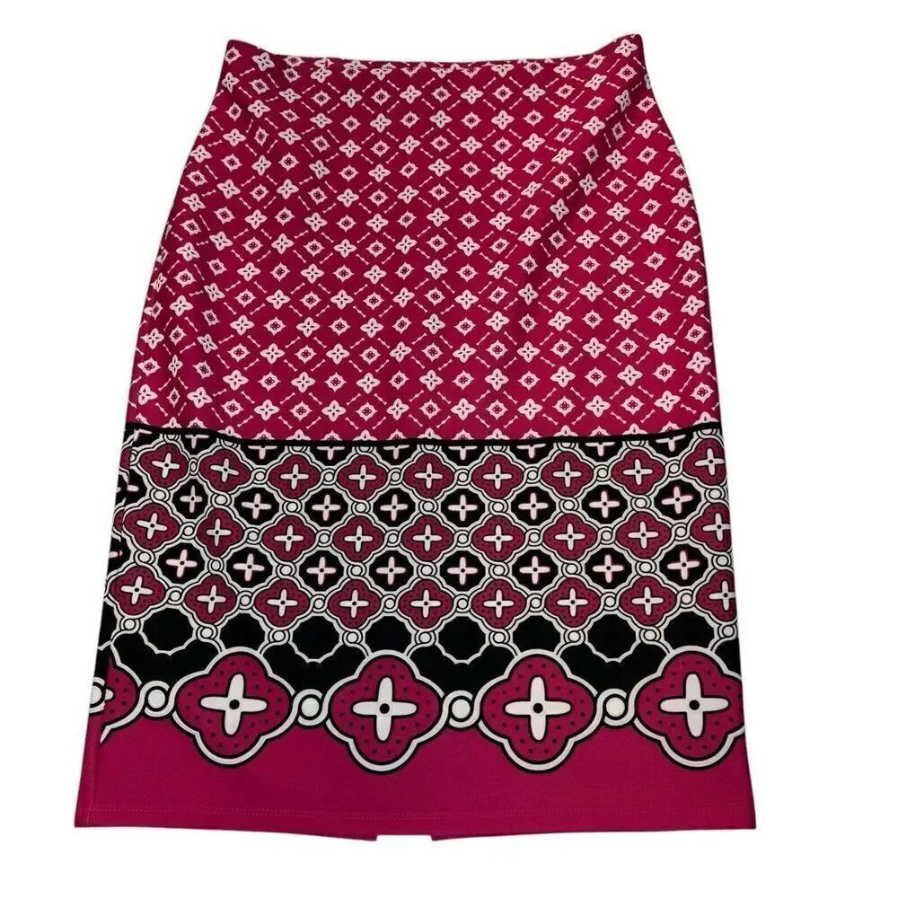 NYCC Women's Sz S Floral Pencil Straight Skirt Pink Stretchy Preppy Geometric